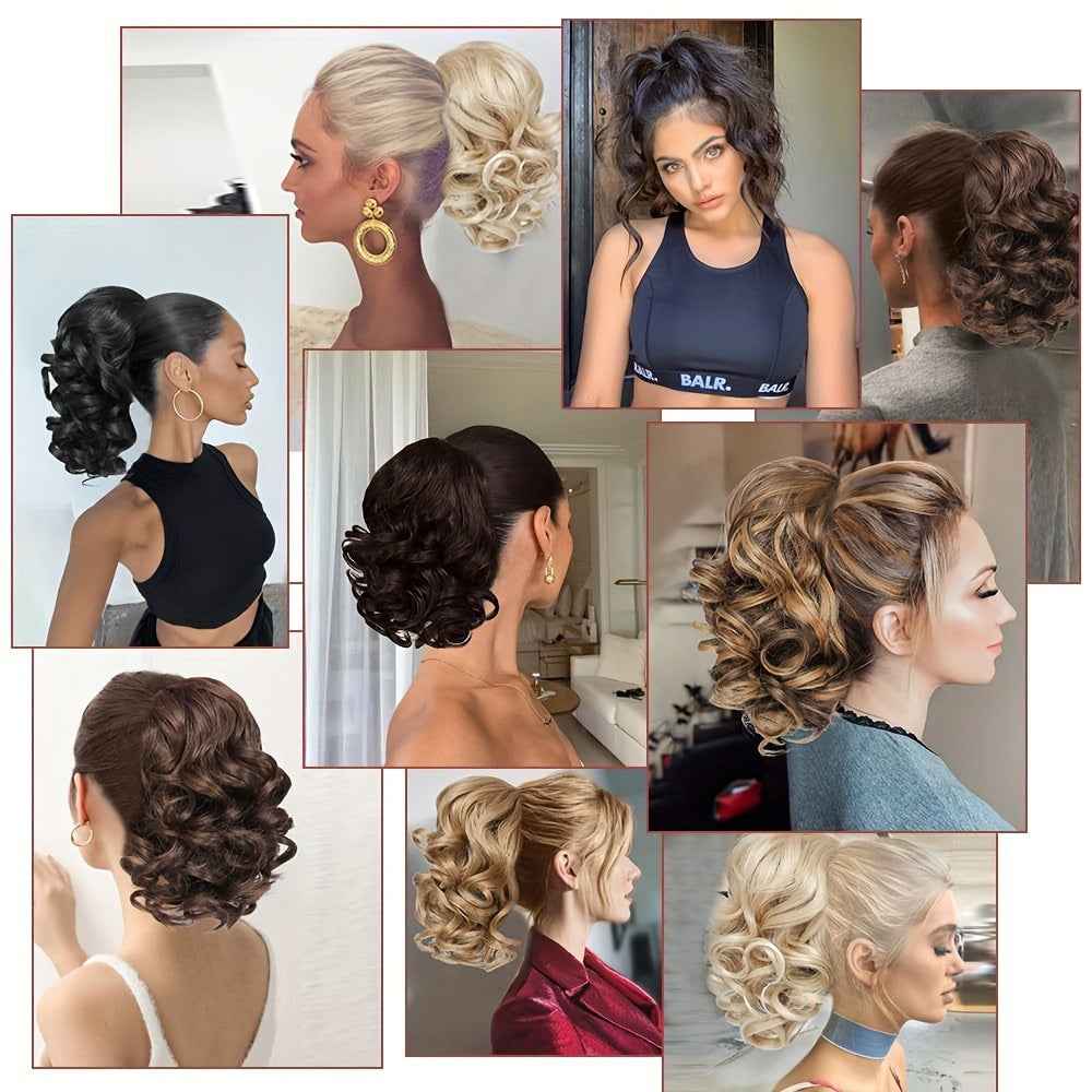 Women's Curly Wavy Ponytail Clip-In Extensions - Brown, Voluminous Curly Waves, Damage-Free Clip-In Ponytail for Everyday & Special E- Natural Look Synthetic Hair for Added Volume & Length