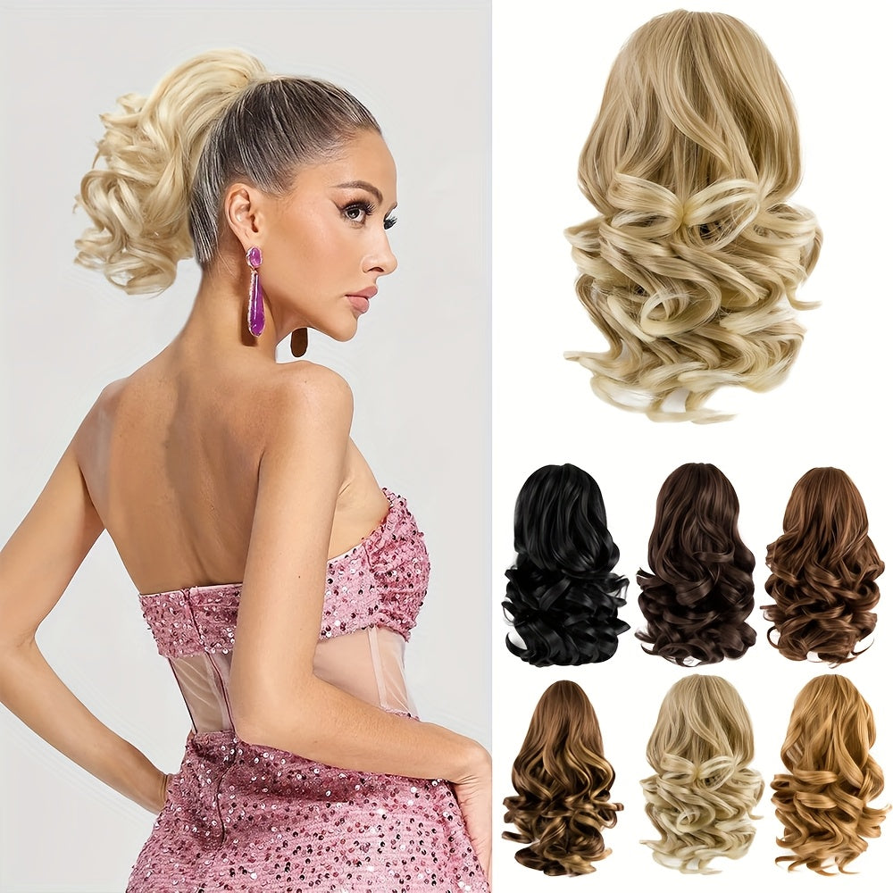 Women's Curly Wavy Ponytail Clip-In Extensions - Brown, Voluminous Curly Waves, Damage-Free Clip-In Ponytail for Everyday & Special E- Natural Look Synthetic Hair for Added Volume & Length