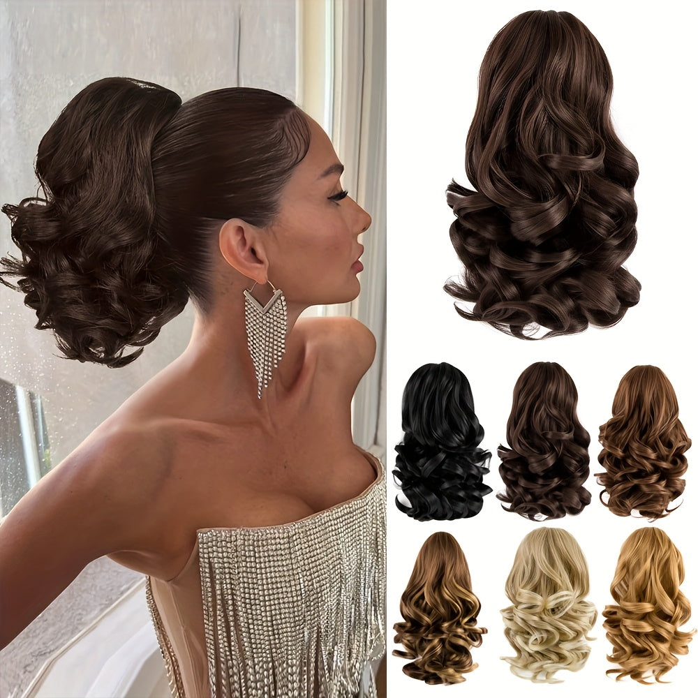 Women's Curly Wavy Ponytail Clip-In Extensions - Brown, Voluminous Curly Waves, Damage-Free Clip-In Ponytail for Everyday & Special E- Natural Look Synthetic Hair for Added Volume & Length