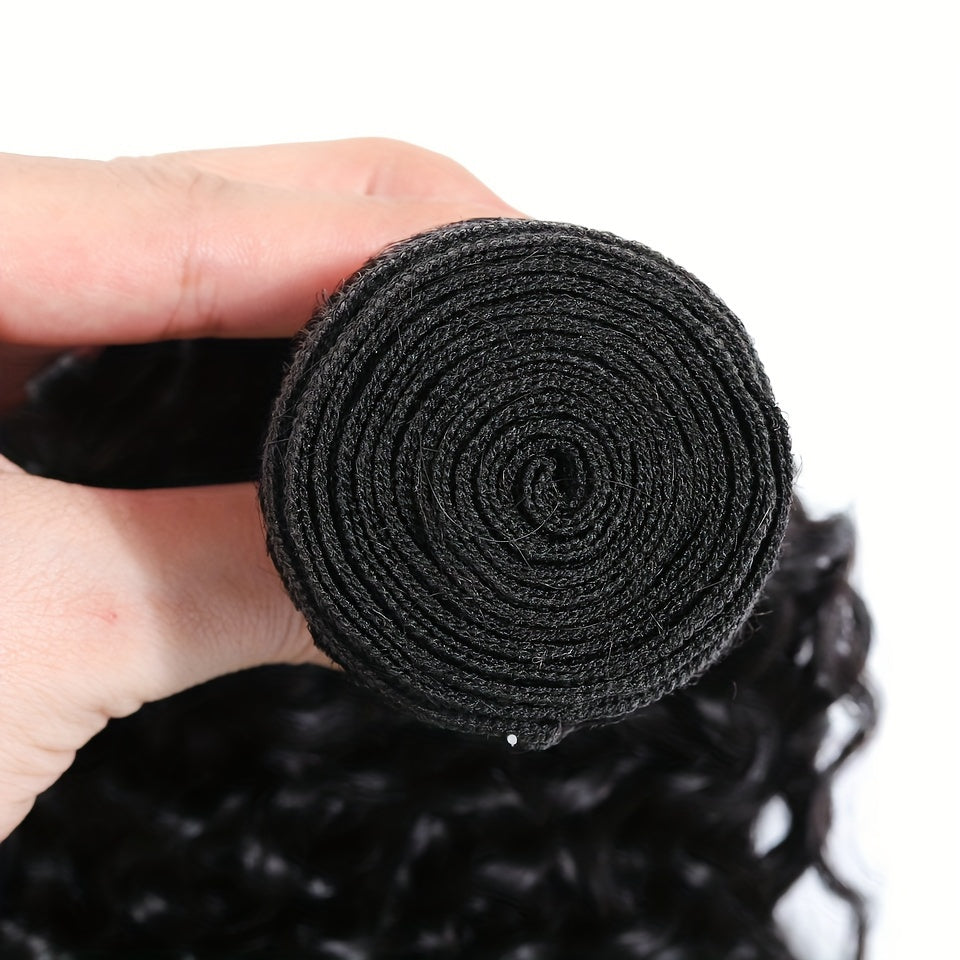 Kinky Curly Human Hair Bundles - Thick Curly Weaves, Virgin Hair Bundles for Full Head, Natural Black Color (Can be Dyeable),
