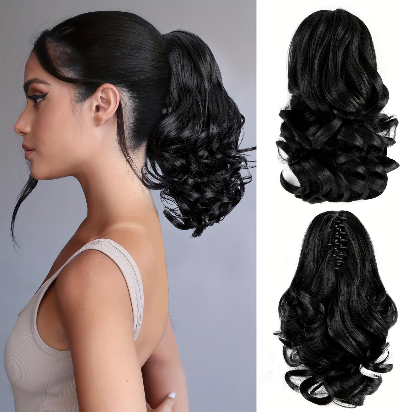 Women's Curly Wavy Ponytail Clip-In Extensions - Brown, Voluminous Curly Waves, Damage-Free Clip-In Ponytail for Everyday & Special E- Natural Look Synthetic Hair for Added Volume & Length