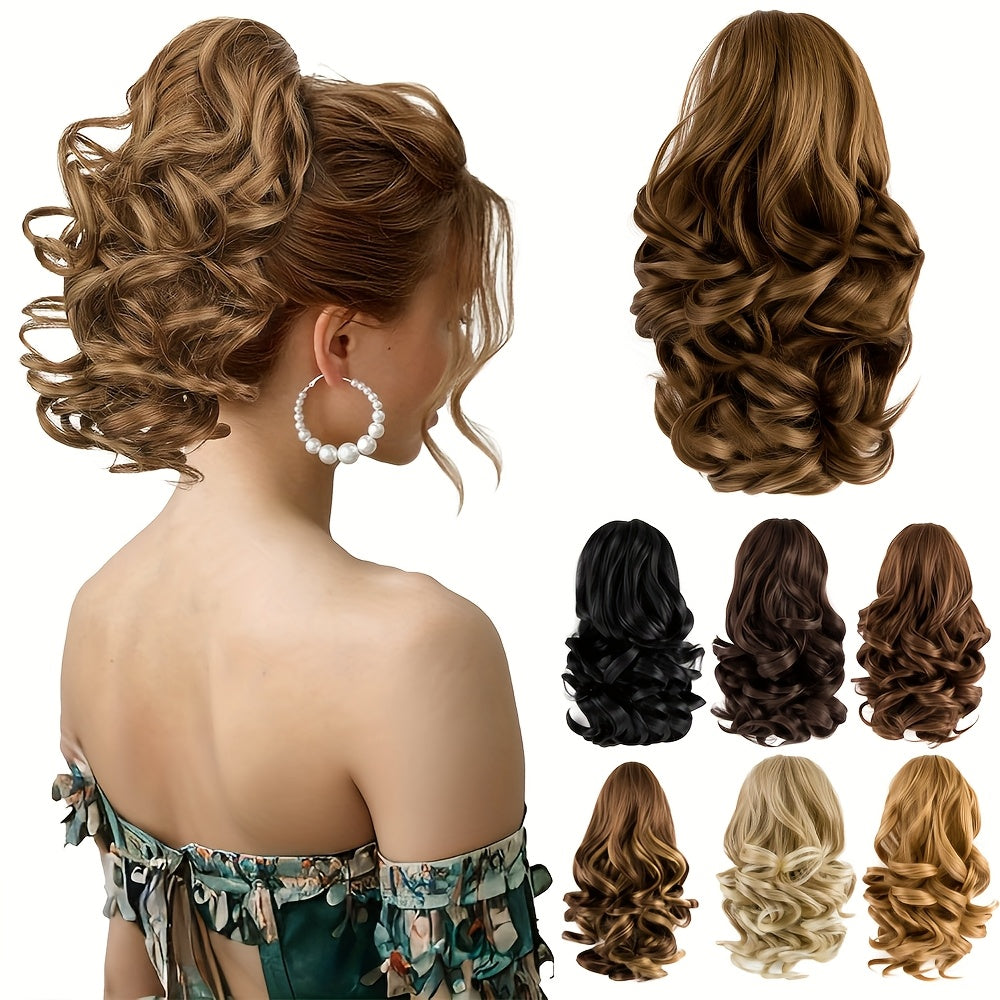 Women's Curly Wavy Ponytail Clip-In Extensions - Brown, Voluminous Curly Waves, Damage-Free Clip-In Ponytail for Everyday & Special E- Natural Look Synthetic Hair for Added Volume & Length