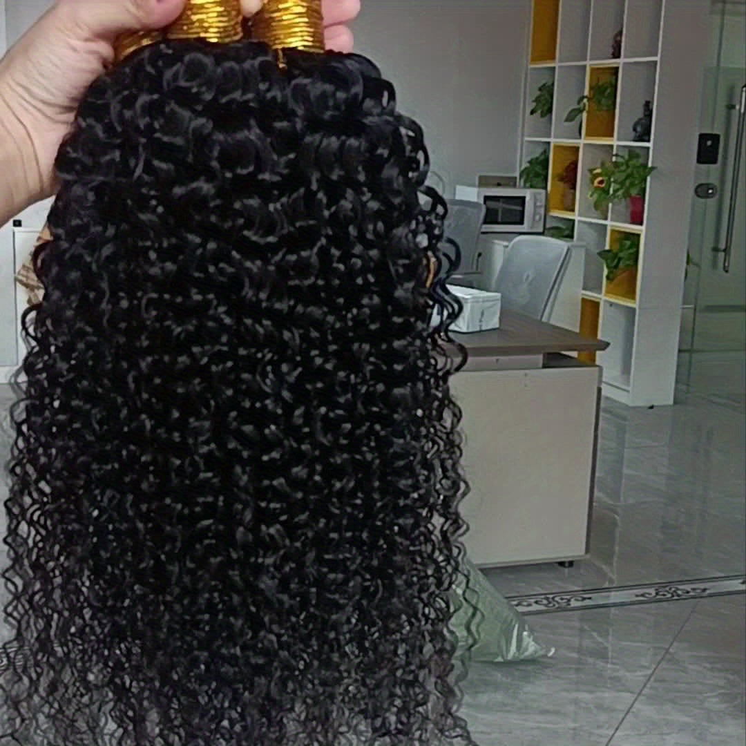 Kinky Curly Human Hair Bundles - Thick Curly Weaves, Virgin Hair Bundles for Full Head, Natural Black Color (Can be Dyeable),