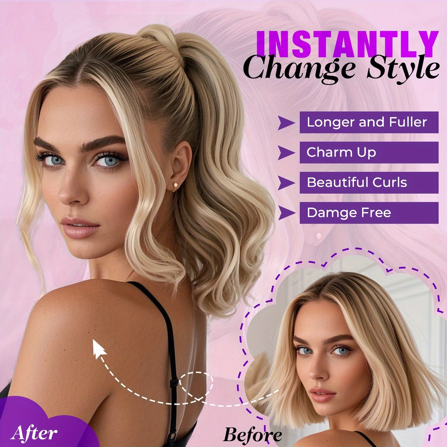 Women's Curly Wavy Ponytail Clip-In Extensions - Brown, Voluminous Curly Waves, Damage-Free Clip-In Ponytail for Everyday & Special E- Natural Look Synthetic Hair for Added Volume & Length