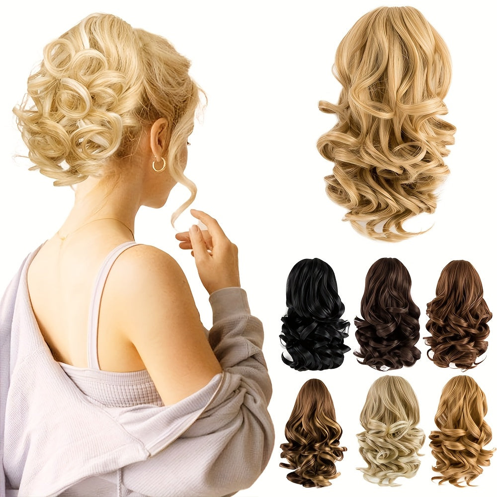 Women's Curly Wavy Ponytail Clip-In Extensions - Brown, Voluminous Curly Waves, Damage-Free Clip-In Ponytail for Everyday & Special E- Natural Look Synthetic Hair for Added Volume & Length