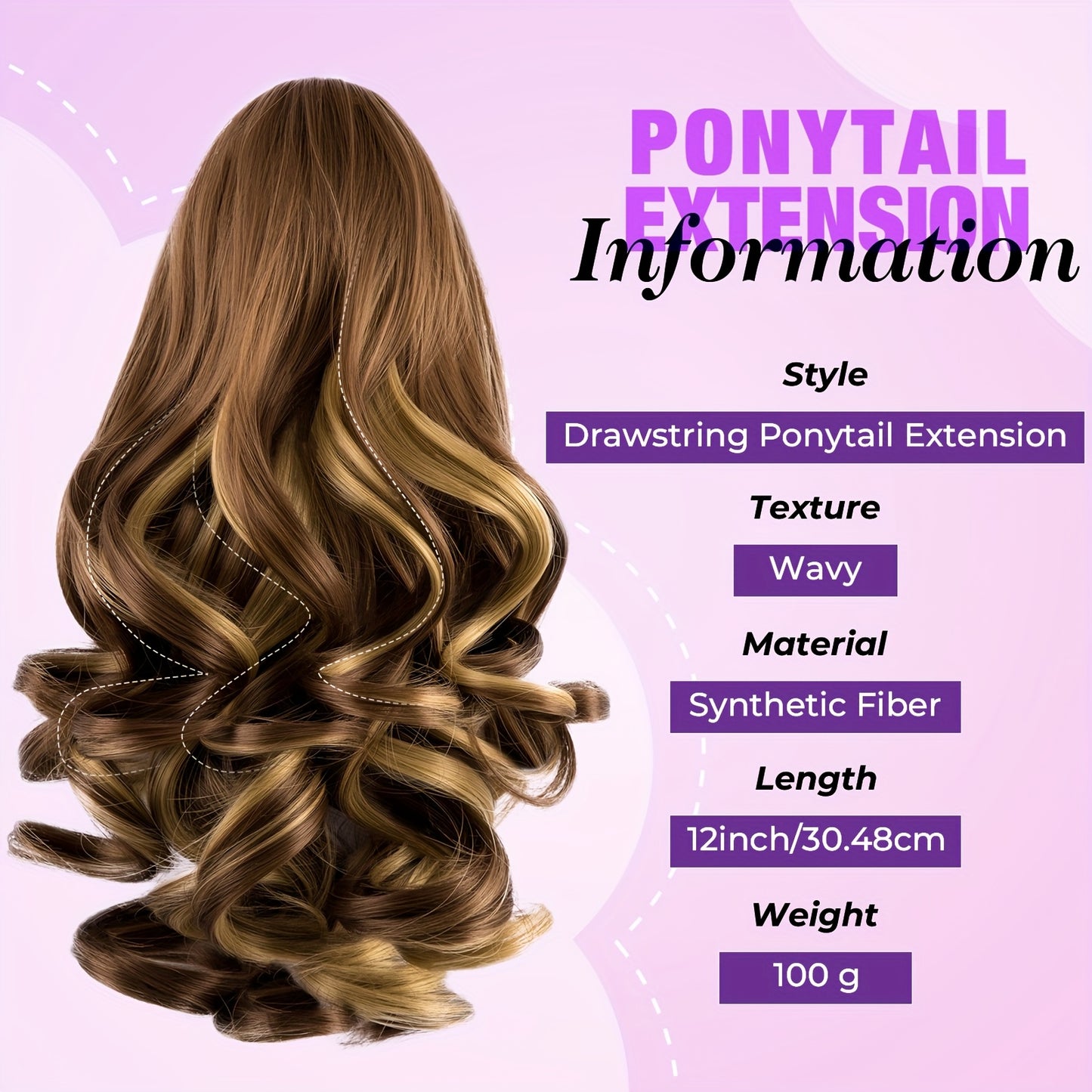 Women's Curly Wavy Ponytail Clip-In Extensions - Brown, Voluminous Curly Waves, Damage-Free Clip-In Ponytail for Everyday & Special E- Natural Look Synthetic Hair for Added Volume & Length