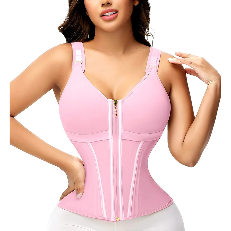 Double Compression Vest Bra Waist Trainer Corset with 17 Steel Bone Flat Belly Strap Slim Body Shaper Fajas Colombianas Girdles