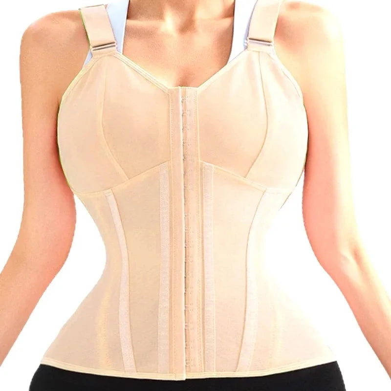 Double Compression Vest Bra Waist Trainer Corset with 17 Steel Bone Flat Belly Strap Slim Body Shaper Fajas Colombianas Girdles