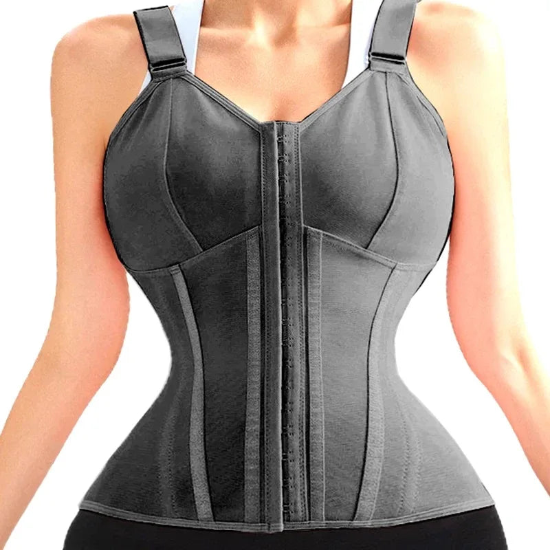 Double Compression Vest Bra Waist Trainer Corset with 17 Steel Bone Flat Belly Strap Slim Body Shaper Fajas Colombianas Girdles