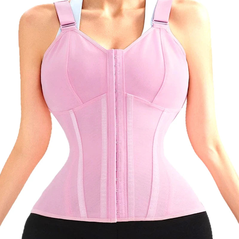 Double Compression Vest Bra Waist Trainer Corset with 17 Steel Bone Flat Belly Strap Slim Body Shaper Fajas Colombianas Girdles