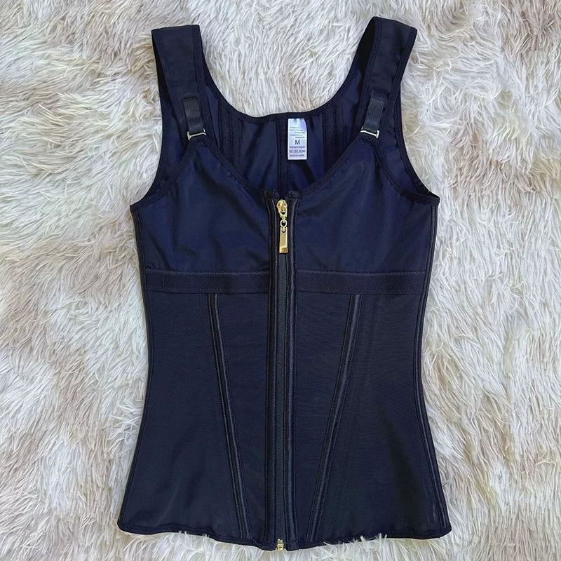Double Compression Vest Bra Waist Trainer Corset with 17 Steel Bone Flat Belly Strap Slim Body Shaper Fajas Colombianas Girdles