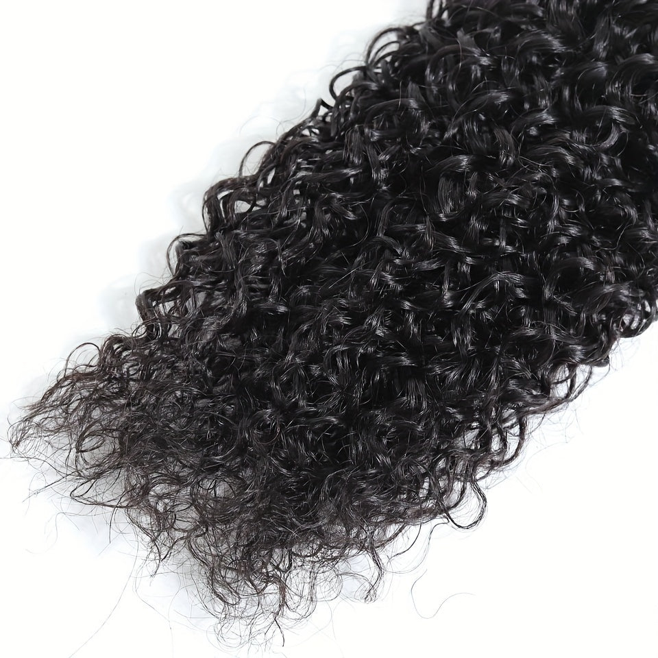 Kinky Curly Human Hair Bundles - Thick Curly Weaves, Virgin Hair Bundles for Full Head, Natural Black Color (Can be Dyeable),