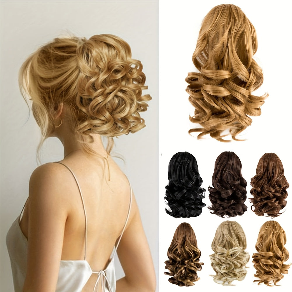 Women's Curly Wavy Ponytail Clip-In Extensions - Brown, Voluminous Curly Waves, Damage-Free Clip-In Ponytail for Everyday & Special E- Natural Look Synthetic Hair for Added Volume & Length