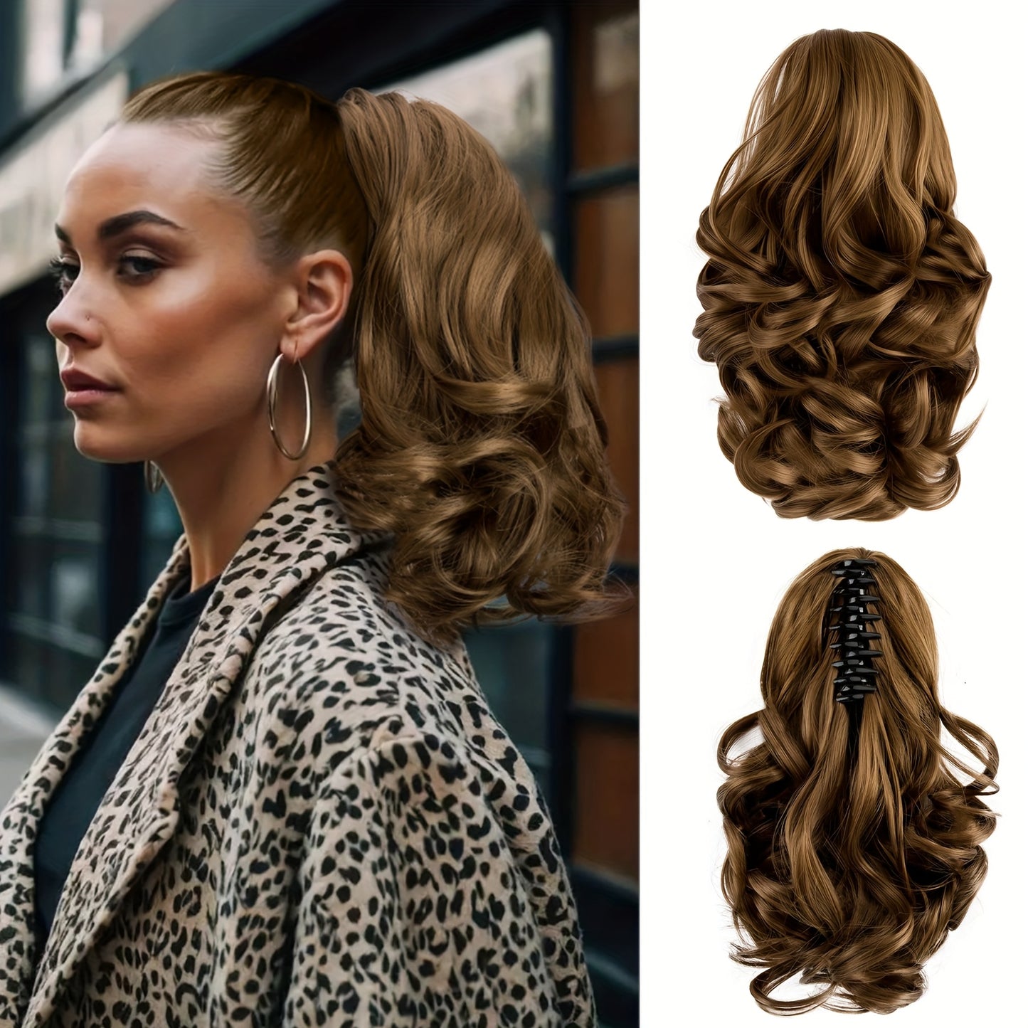Women's Curly Wavy Ponytail Clip-In Extensions - Brown, Voluminous Curly Waves, Damage-Free Clip-In Ponytail for Everyday & Special E- Natural Look Synthetic Hair for Added Volume & Length