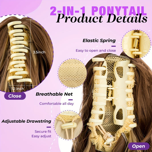 Women's Curly Wavy Ponytail Clip-In Extensions - Brown, Voluminous Curly Waves, Damage-Free Clip-In Ponytail for Everyday & Special E- Natural Look Synthetic Hair for Added Volume & Length