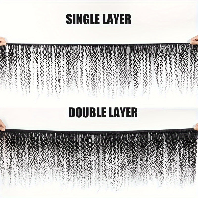 Kinky Curly Human Hair Bundles - Thick Curly Weaves, Virgin Hair Bundles for Full Head, Natural Black Color (Can be Dyeable),