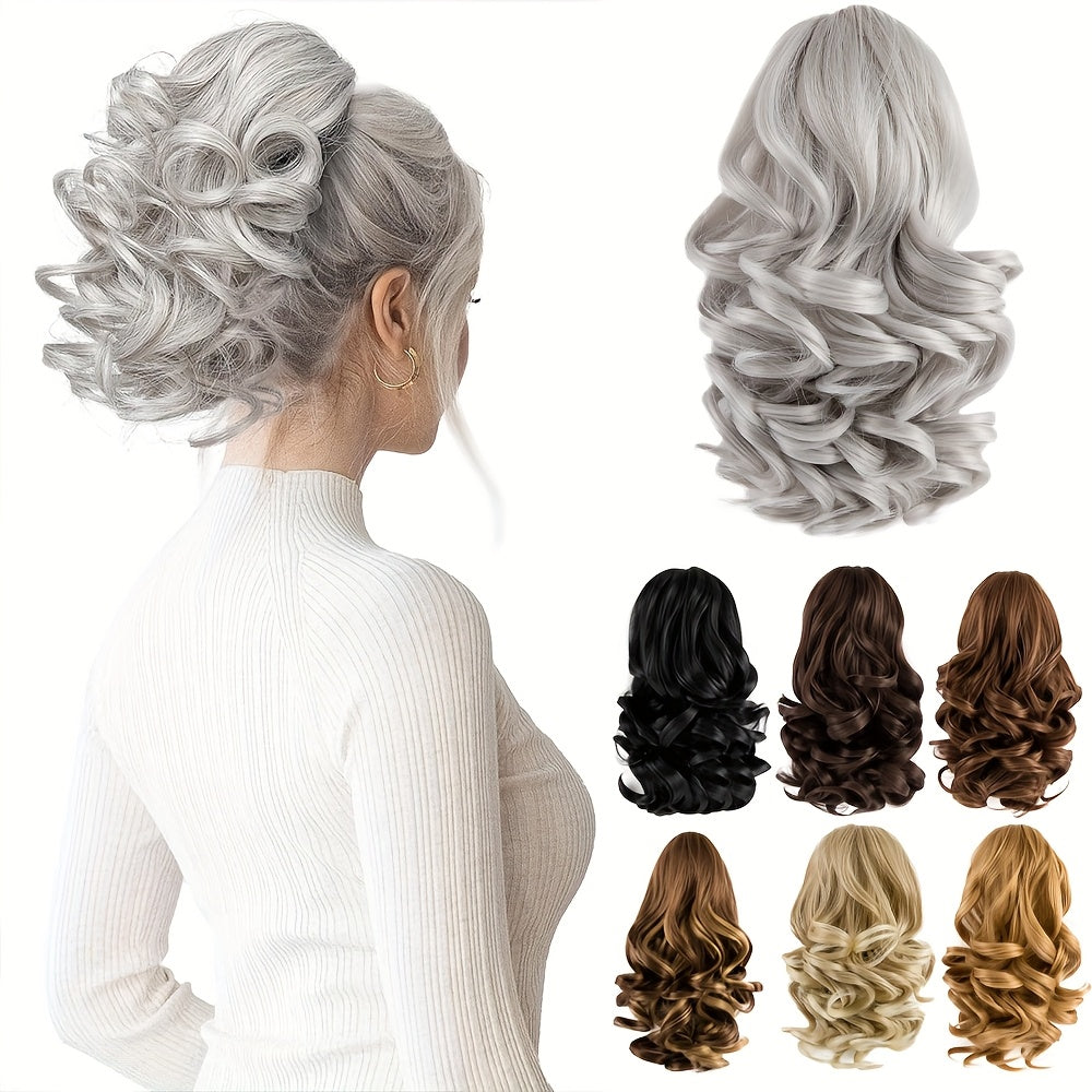 Women's Curly Wavy Ponytail Clip-In Extensions - Brown, Voluminous Curly Waves, Damage-Free Clip-In Ponytail for Everyday & Special E- Natural Look Synthetic Hair for Added Volume & Length