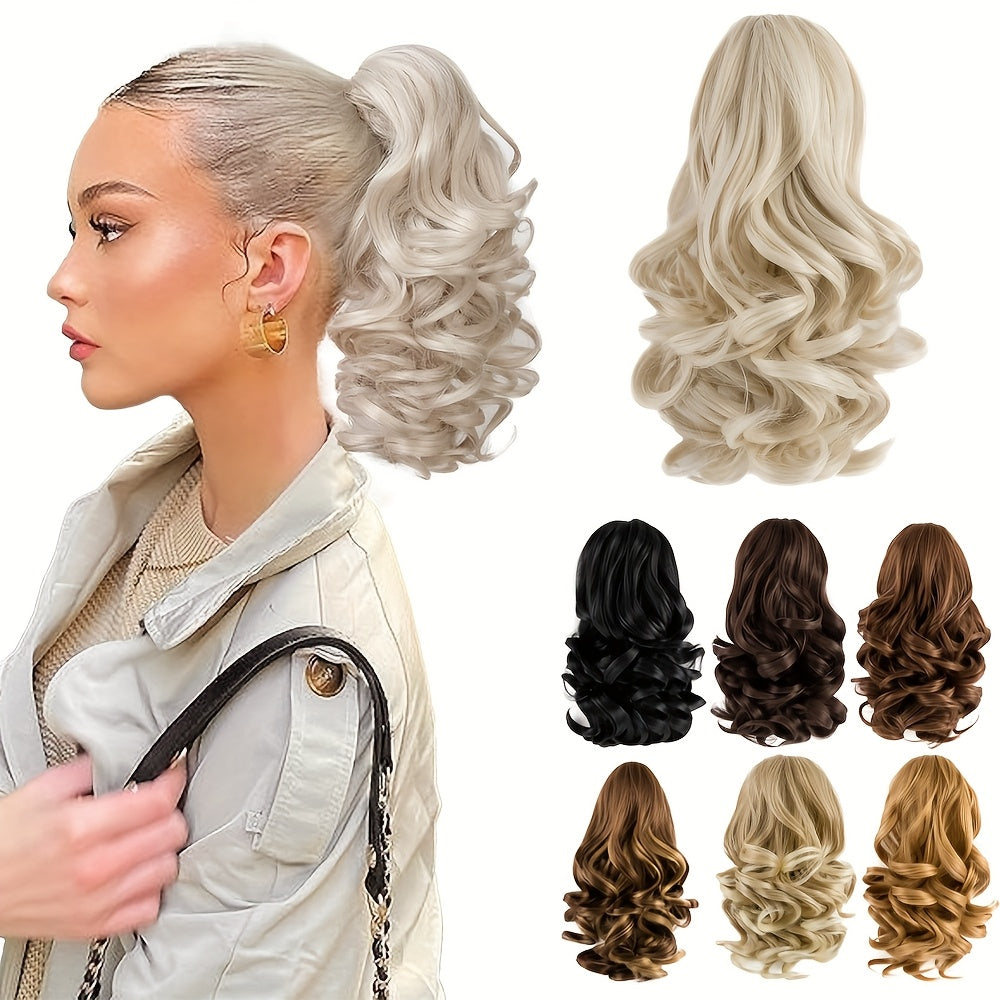 Women's Curly Wavy Ponytail Clip-In Extensions - Brown, Voluminous Curly Waves, Damage-Free Clip-In Ponytail for Everyday & Special E- Natural Look Synthetic Hair for Added Volume & Length