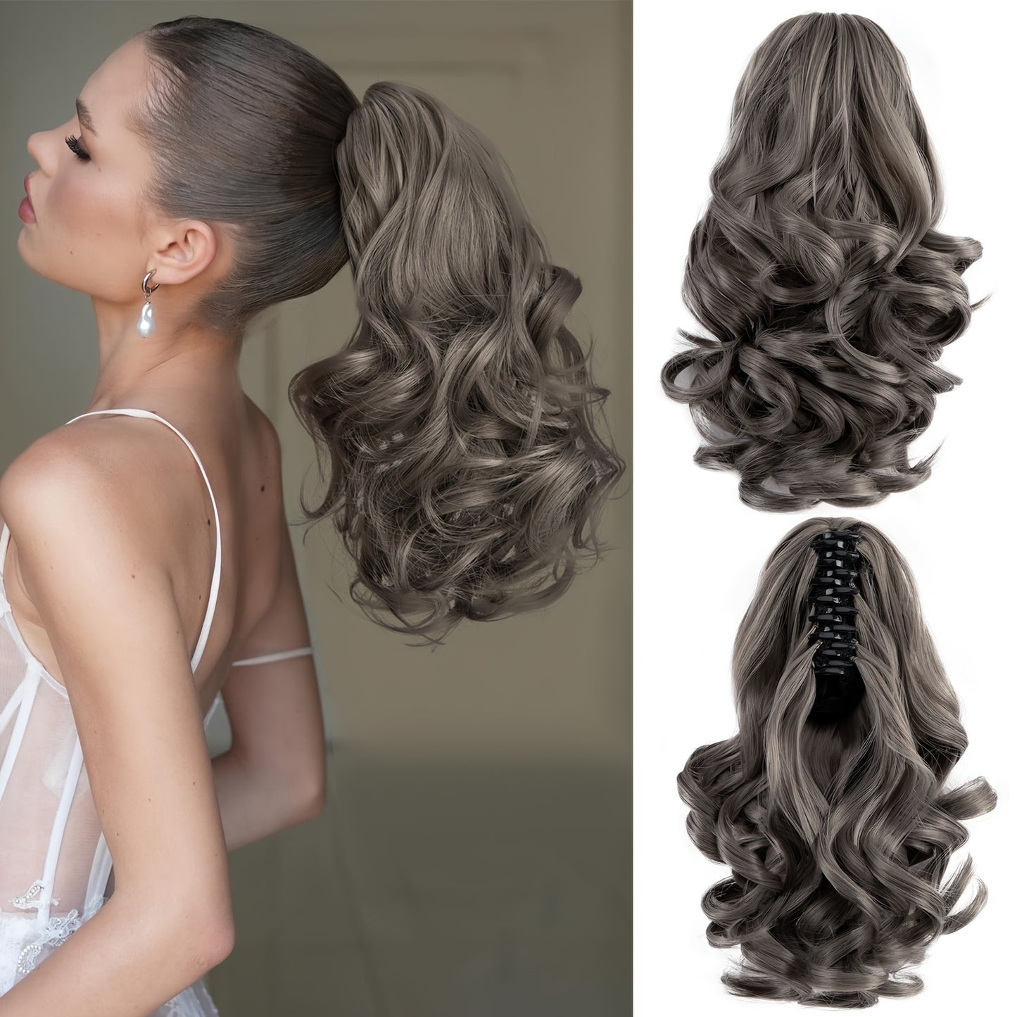 Women's Curly Wavy Ponytail Clip-In Extensions - Brown, Voluminous Curly Waves, Damage-Free Clip-In Ponytail for Everyday & Special E- Natural Look Synthetic Hair for Added Volume & Length