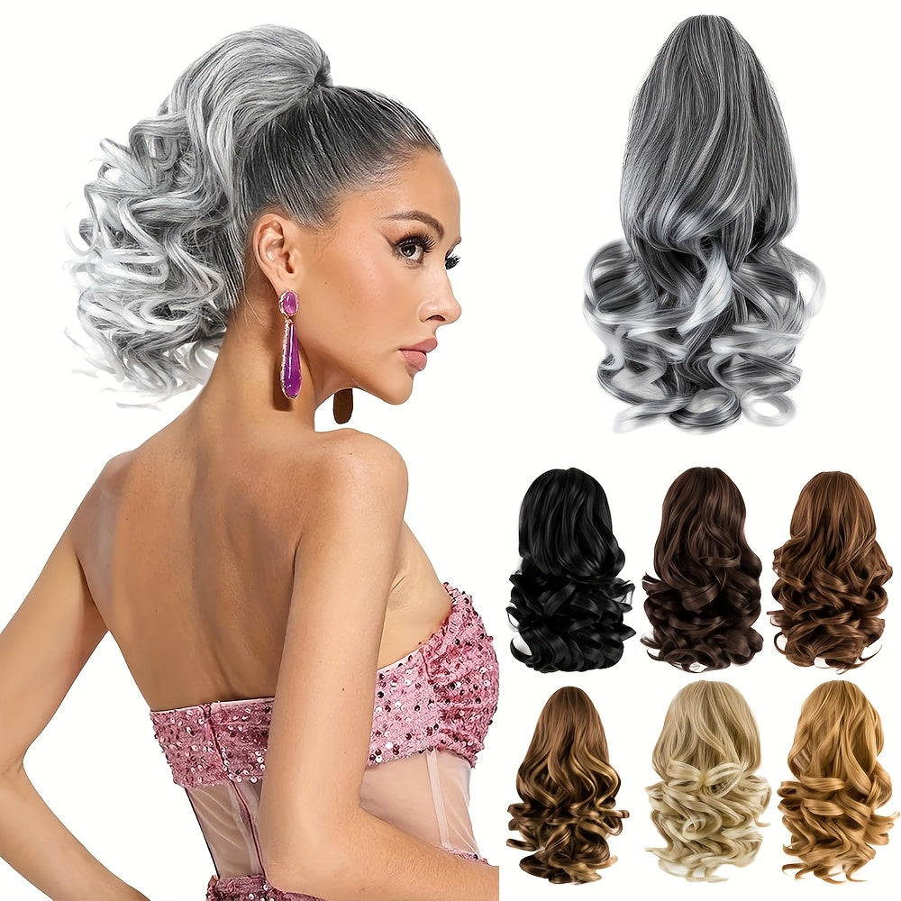 Women's Curly Wavy Ponytail Clip-In Extensions - Brown, Voluminous Curly Waves, Damage-Free Clip-In Ponytail for Everyday & Special E- Natural Look Synthetic Hair for Added Volume & Length