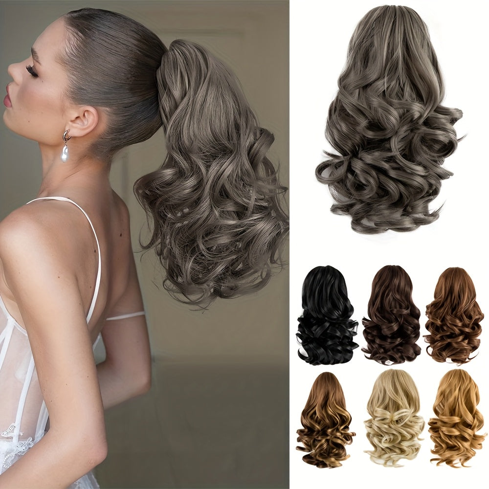 Women's Curly Wavy Ponytail Clip-In Extensions - Brown, Voluminous Curly Waves, Damage-Free Clip-In Ponytail for Everyday & Special E- Natural Look Synthetic Hair for Added Volume & Length