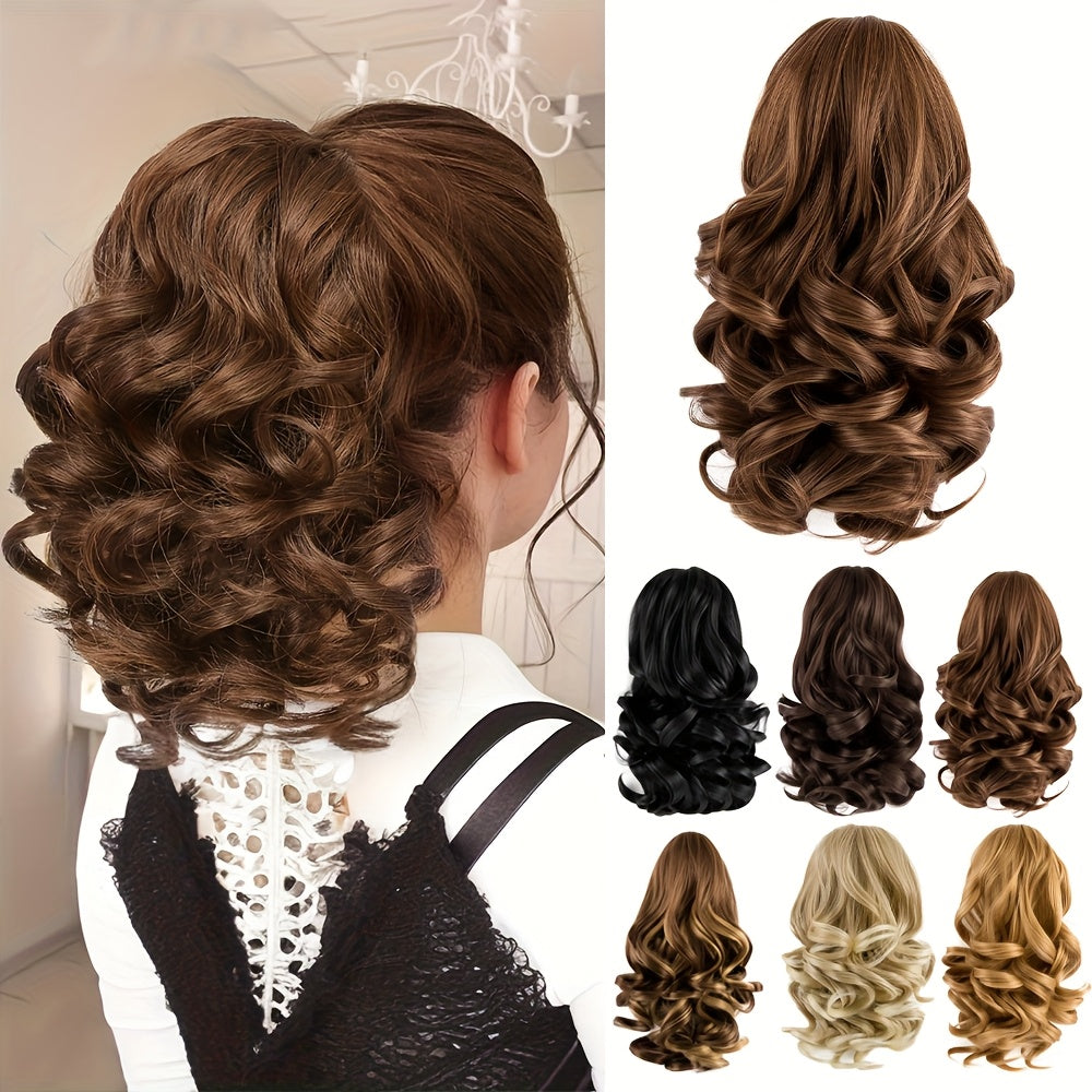 Women's Curly Wavy Ponytail Clip-In Extensions - Brown, Voluminous Curly Waves, Damage-Free Clip-In Ponytail for Everyday & Special E- Natural Look Synthetic Hair for Added Volume & Length