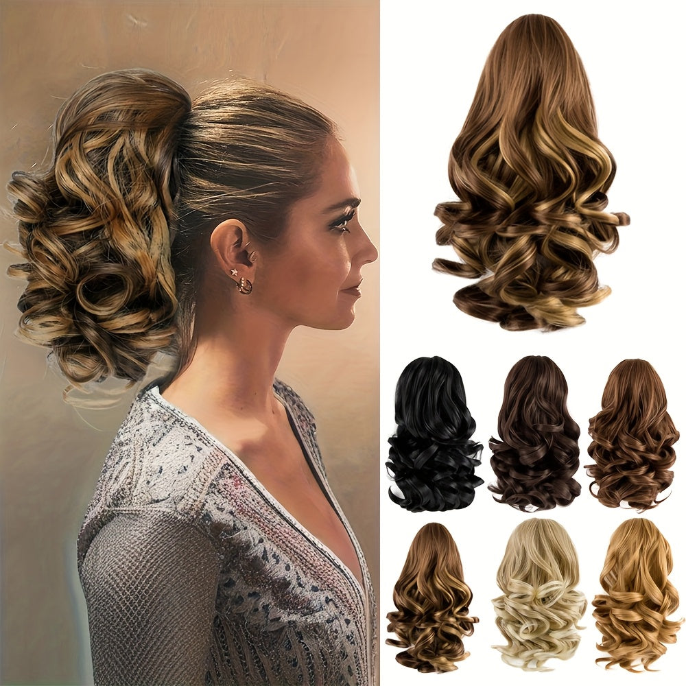 Women's Curly Wavy Ponytail Clip-In Extensions - Brown, Voluminous Curly Waves, Damage-Free Clip-In Ponytail for Everyday & Special E- Natural Look Synthetic Hair for Added Volume & Length