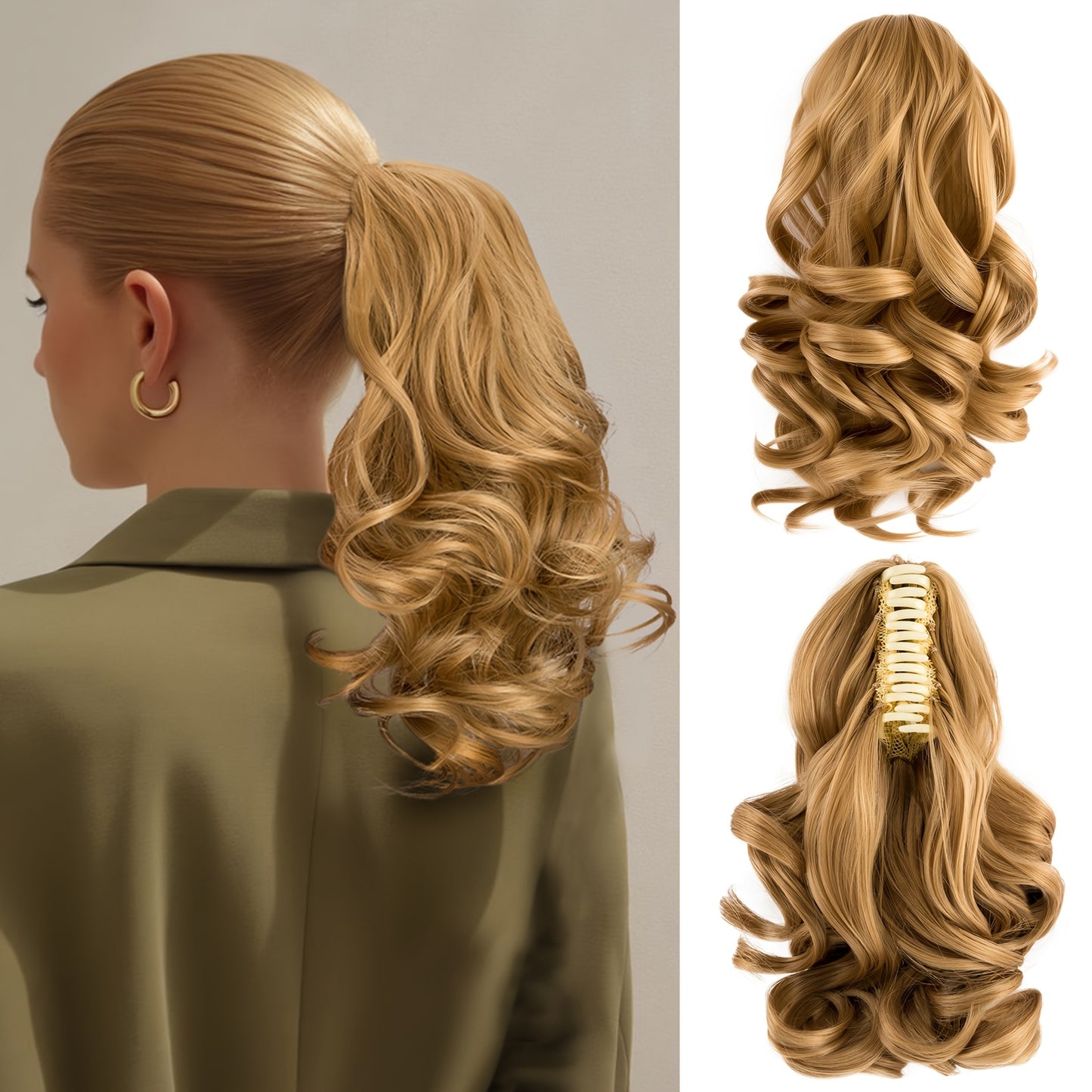 Women's Curly Wavy Ponytail Clip-In Extensions - Brown, Voluminous Curly Waves, Damage-Free Clip-In Ponytail for Everyday & Special E- Natural Look Synthetic Hair for Added Volume & Length
