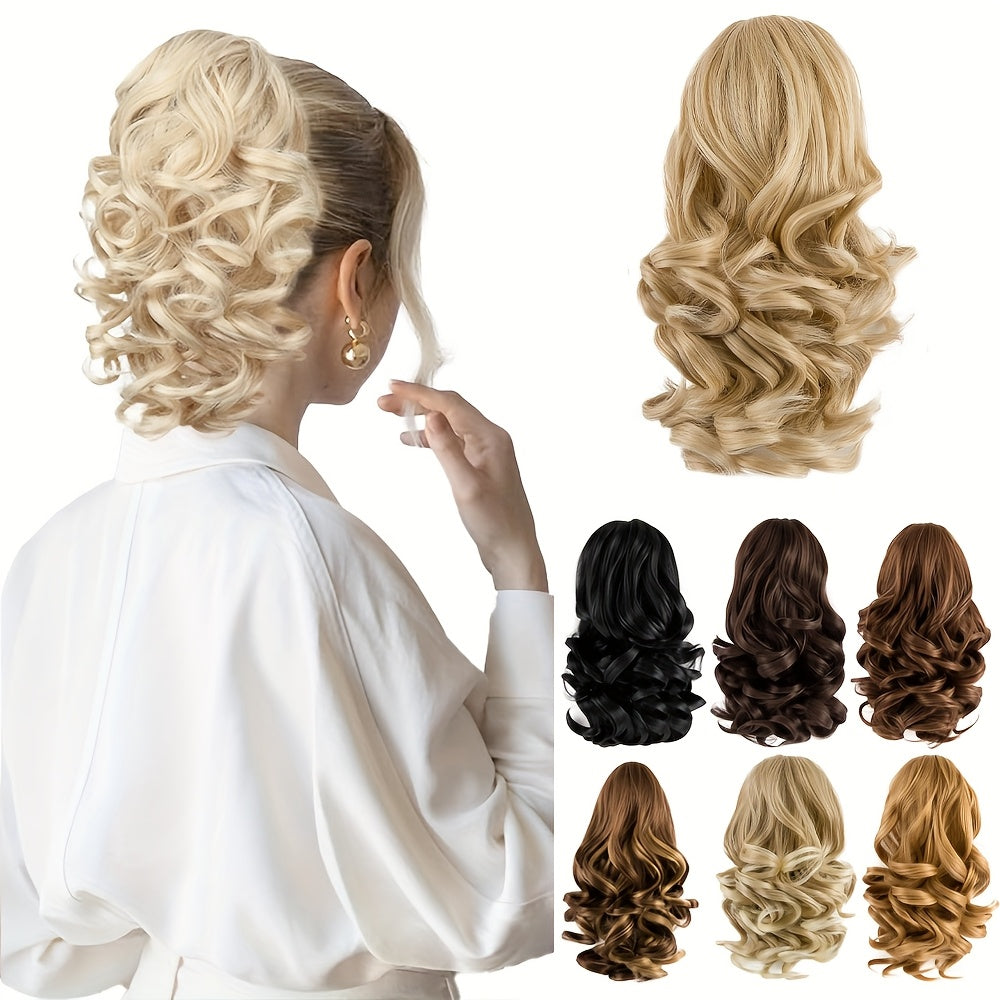 Women's Curly Wavy Ponytail Clip-In Extensions - Brown, Voluminous Curly Waves, Damage-Free Clip-In Ponytail for Everyday & Special E- Natural Look Synthetic Hair for Added Volume & Length
