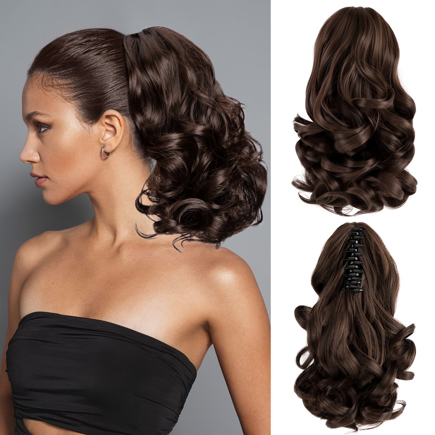Women's Curly Wavy Ponytail Clip-In Extensions - Brown, Voluminous Curly Waves, Damage-Free Clip-In Ponytail for Everyday & Special E- Natural Look Synthetic Hair for Added Volume & Length