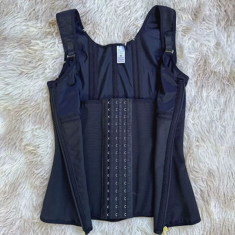 Double Compression Vest Bra Waist Trainer Corset with 17 Steel Bone Flat Belly Strap Slim Body Shaper Fajas Colombianas Girdles