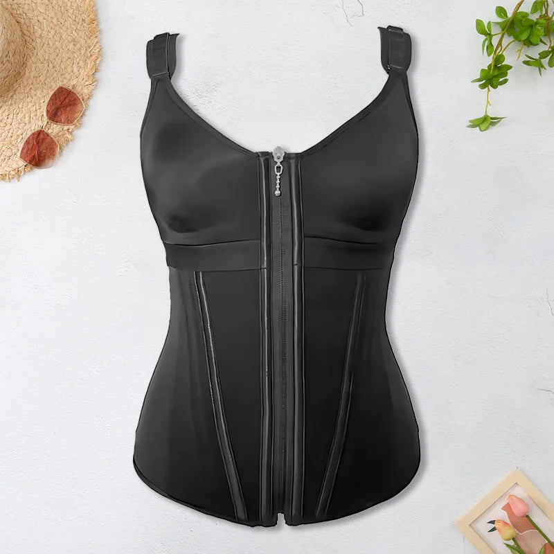 Double Compression Vest Bra Waist Trainer Corset with 17 Steel Bone Flat Belly Strap Slim Body Shaper Fajas Colombianas Girdles