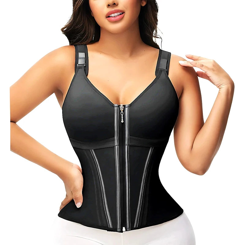 Double Compression Vest Bra Waist Trainer Corset with 17 Steel Bone Flat Belly Strap Slim Body Shaper Fajas Colombianas Girdles