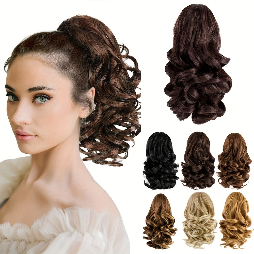 Women's Curly Wavy Ponytail Clip-In Extensions - Brown, Voluminous Curly Waves, Damage-Free Clip-In Ponytail for Everyday & Special E- Natural Look Synthetic Hair for Added Volume & Length
