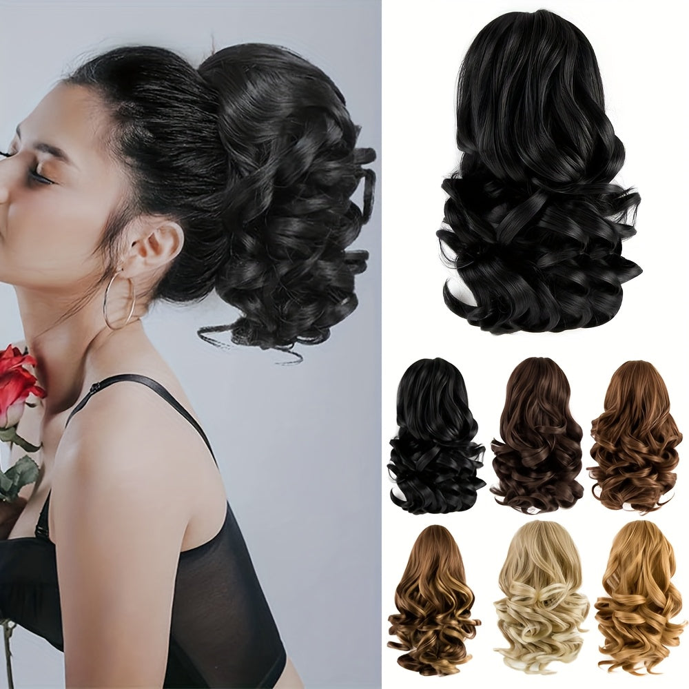 Women's Curly Wavy Ponytail Clip-In Extensions - Brown, Voluminous Curly Waves, Damage-Free Clip-In Ponytail for Everyday & Special E- Natural Look Synthetic Hair for Added Volume & Length