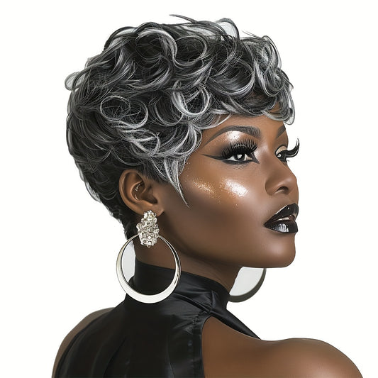 Short Curly Pixie Cut Wigs for with Bangs - Heat Resistant Synthetic Hair, 180% Density Curly Wave, Rose Net Cap, Natural Look Daily Wear & Special Occasions, Short Hair Wig
