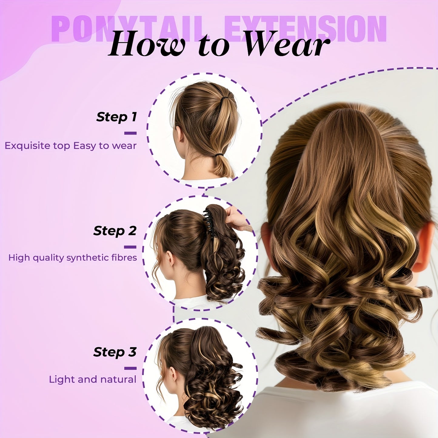 Women's Curly Wavy Ponytail Clip-In Extensions - Brown, Voluminous Curly Waves, Damage-Free Clip-In Ponytail for Everyday & Special E- Natural Look Synthetic Hair for Added Volume & Length